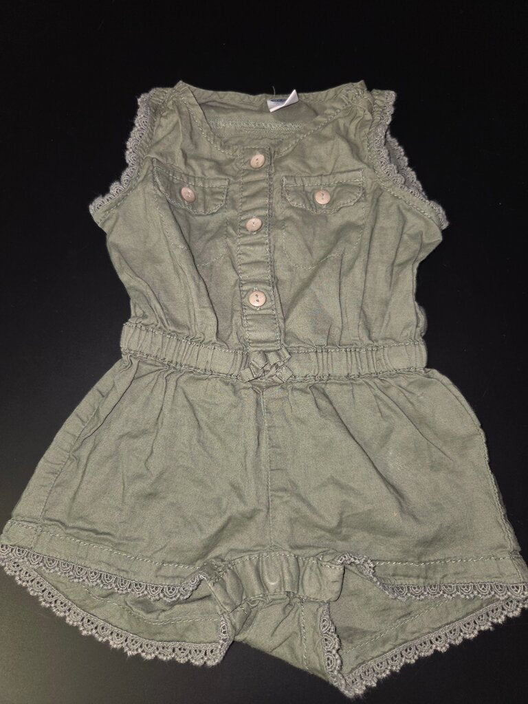 Girls' Green Romper with Lace Trim