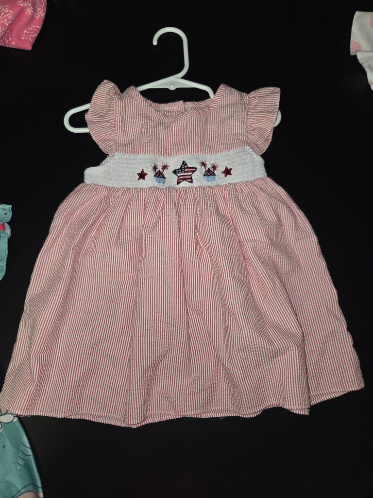 Girls Red and White Striped Dress with Star Embroidery