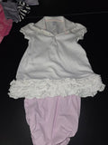 Girls White Polo Dress with Ruffle Hem and Pink Bloomers