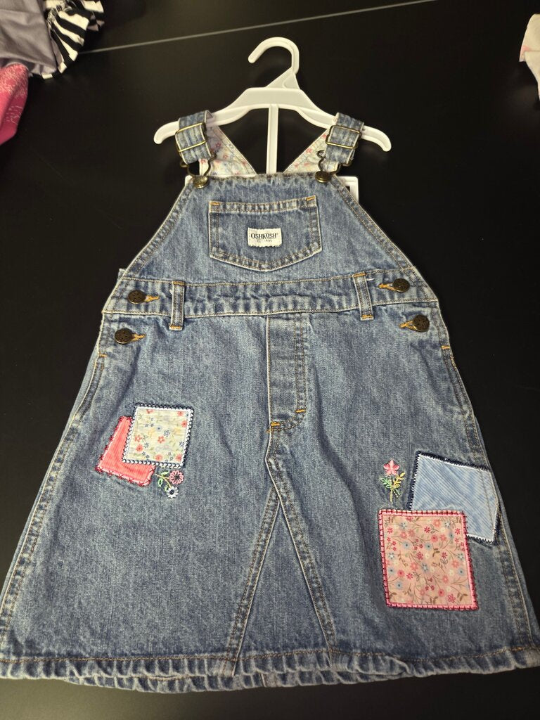 OshKosh B'Gosh Denim Overall Dress with Floral Patches