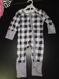 Black and Grey Checkered Zip-Up Onesie