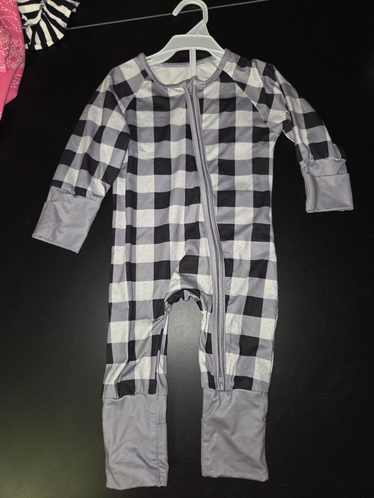 Black and Grey Checkered Zip-Up Onesie