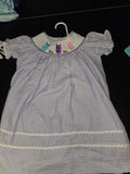 Purple Striped Dress with Bunny Embroidery