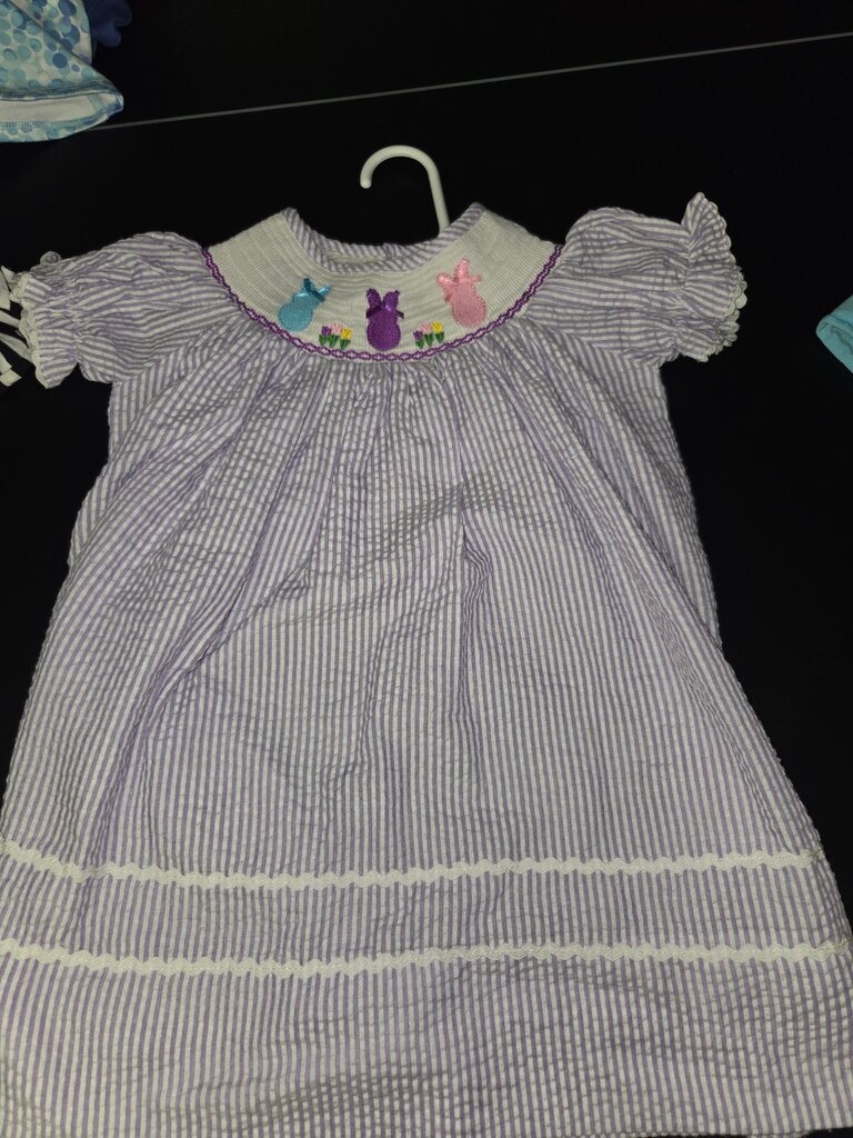 Purple Striped Dress with Bunny Embroidery