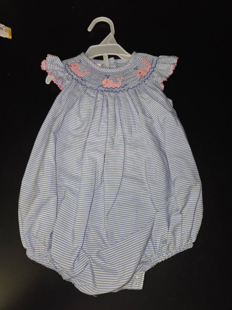 Blue Striped Whale Print Baby Dress