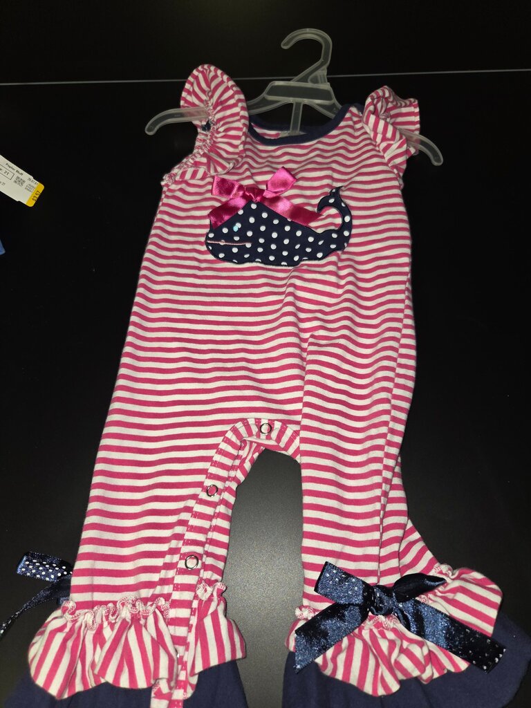 Striped Baby Girl Whale Print Romper