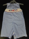 Blue and White Gingham Smocked Romper with Flags