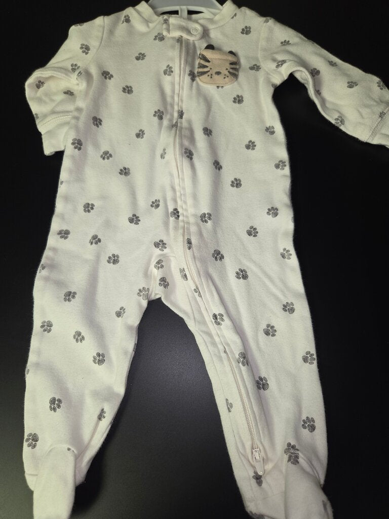 Baby Pajama Sleeper with Cat Face and Paw Prints