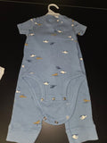 Blue Short-Sleeve Baby Onesie with Helicopter Print