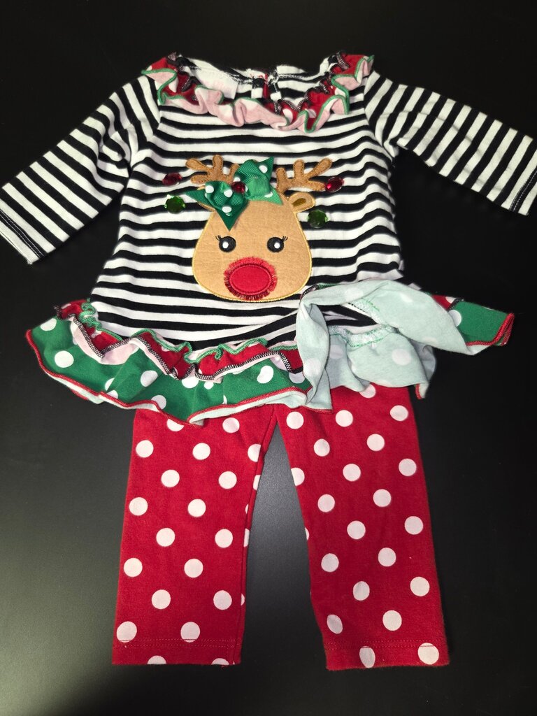 Reindeer Striped Holiday Outfit for Baby Girls