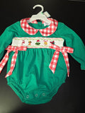 Green Holiday Romper with Checkered Collar