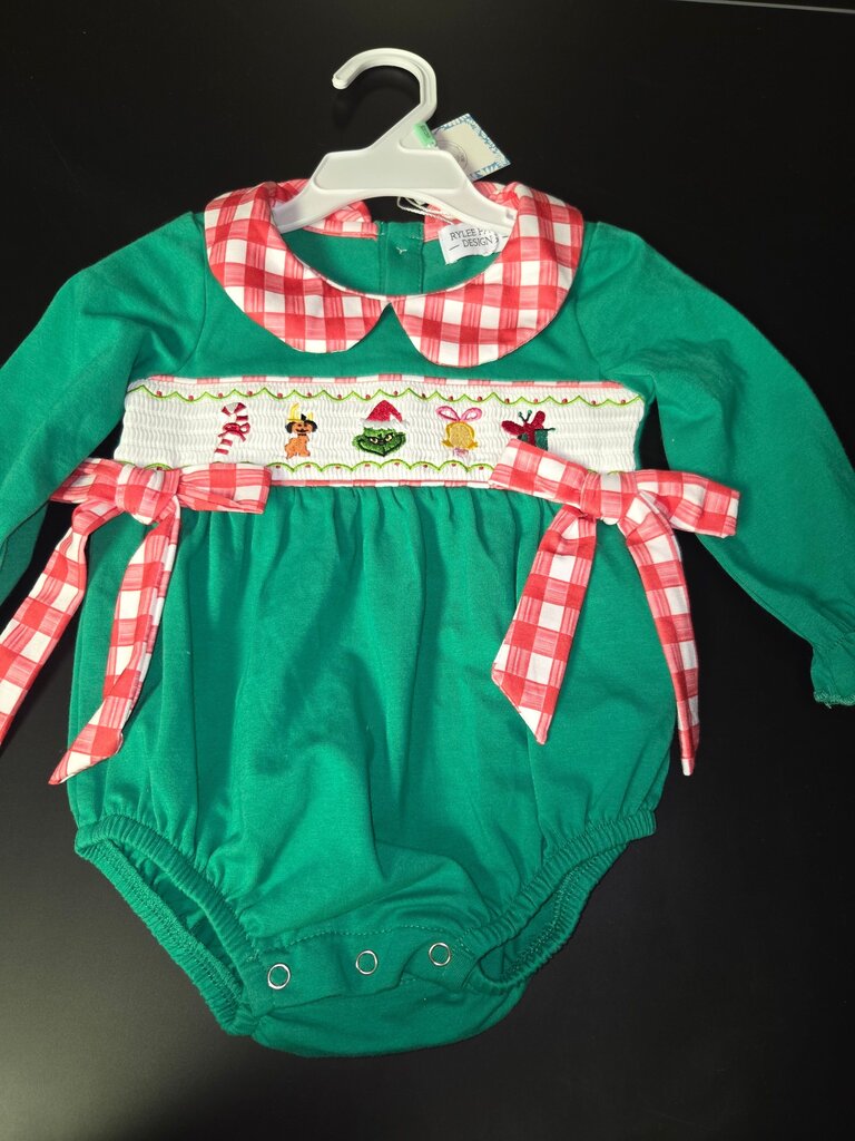 Green Holiday Romper with Checkered Collar