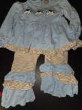 Blue Ruffled Top and Striped Pants Set