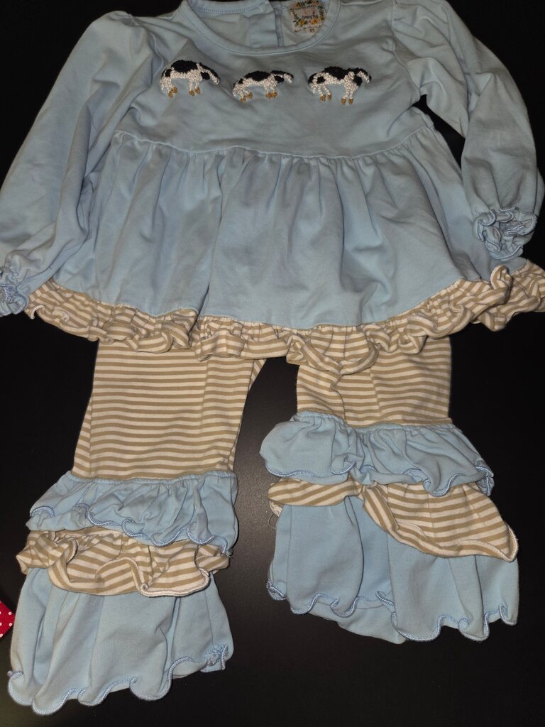 Blue Ruffled Top and Striped Pants Set