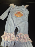 Girls' Blue Long-Sleeve Romper with Floral Design