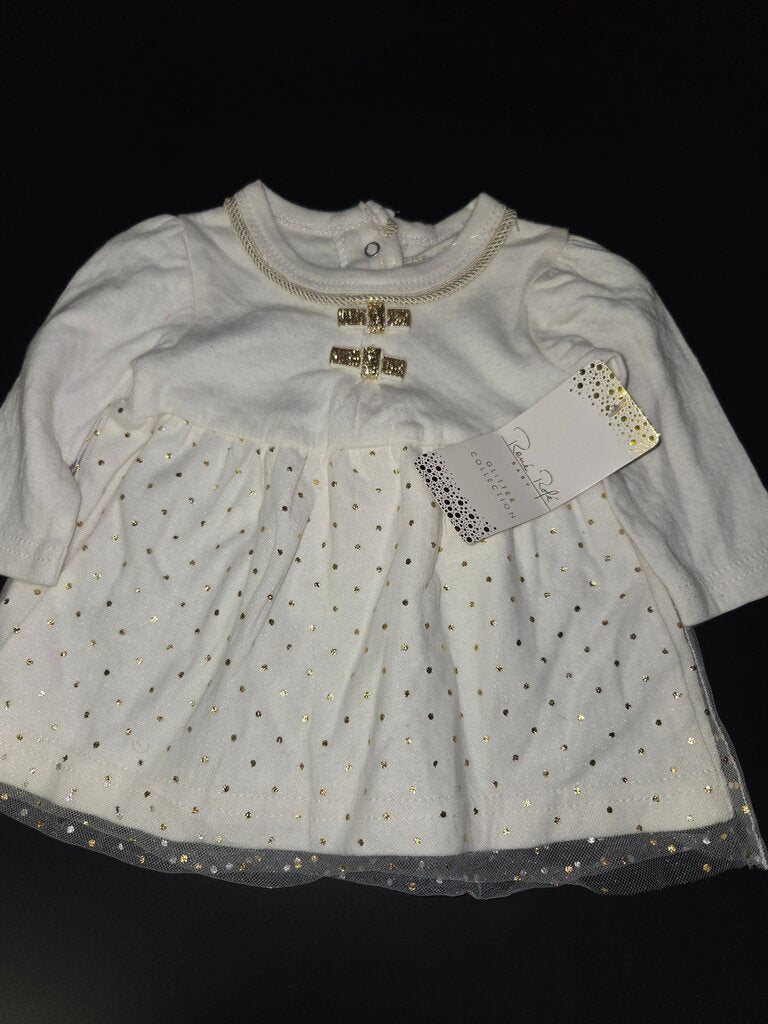 Baby Girl White Dress with Gold Polka Dots