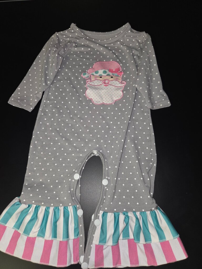 Gray Polka Dot Baby Outfit with Santa Design