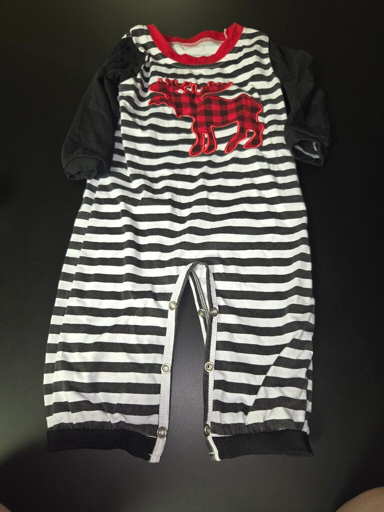 Black and White Striped Moose Print Romper