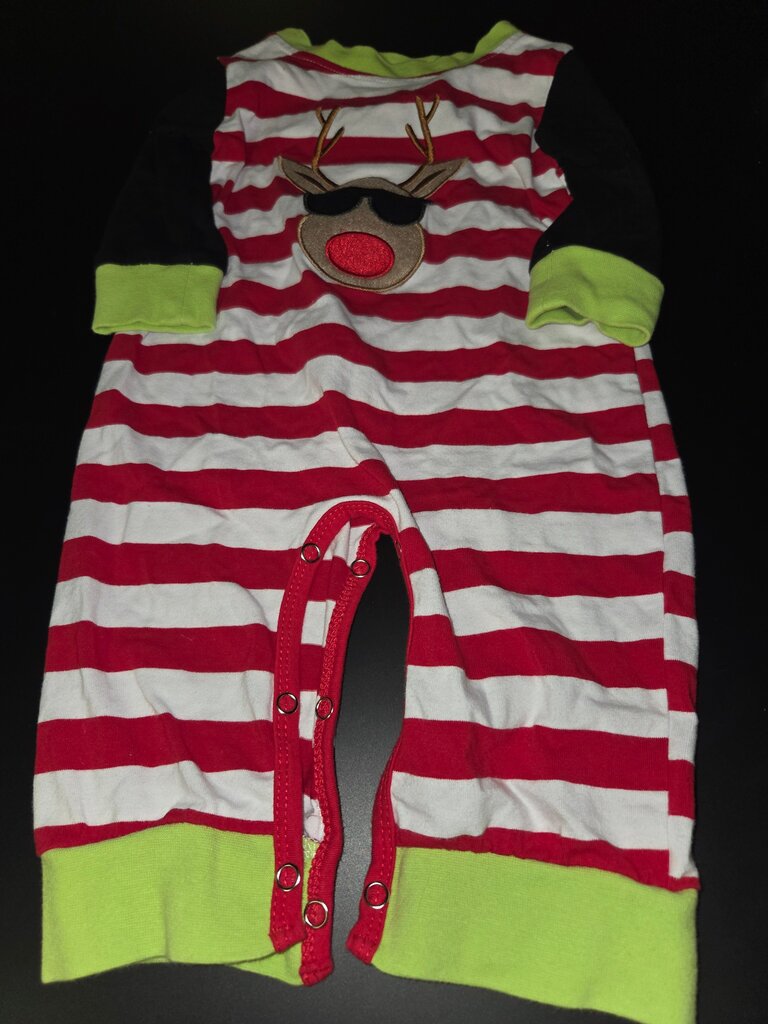 Red and White Striped Reindeer Pajama Bodysuit
