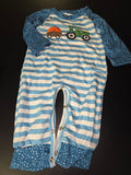 Blue Striped Tractor Romper