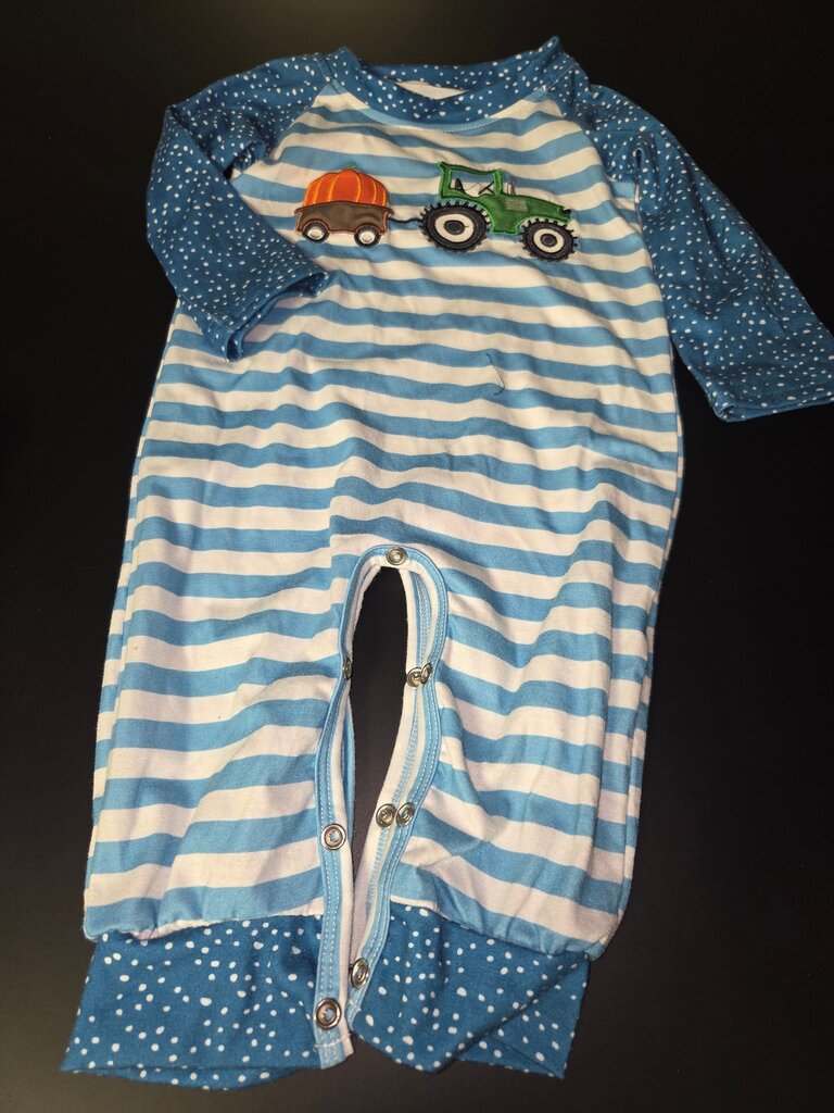 Blue Striped Tractor Romper