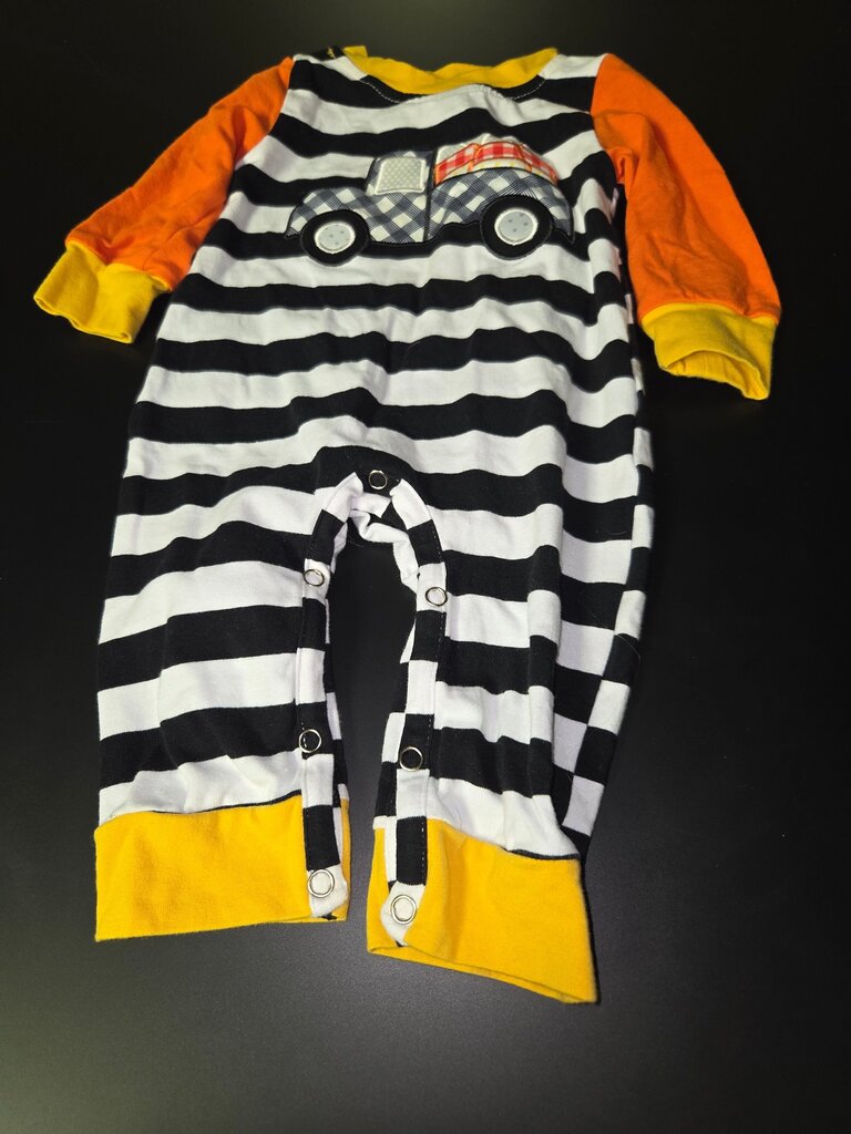 Striped Baby One-Piece with Truck Design