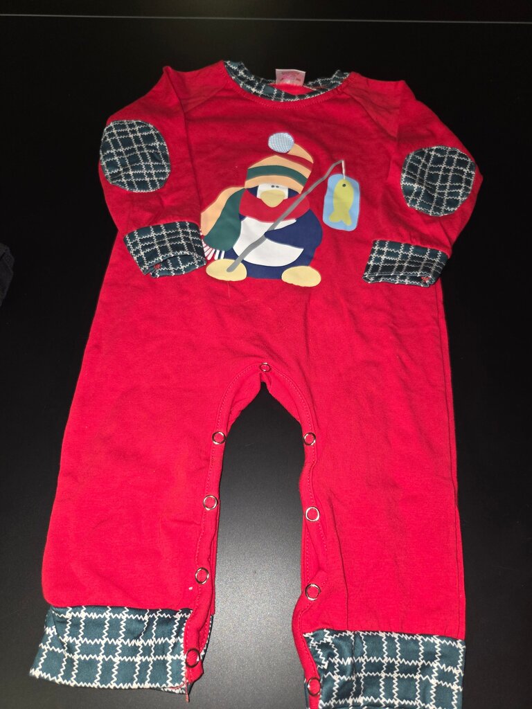 Penguin-Themed Red Baby Romper