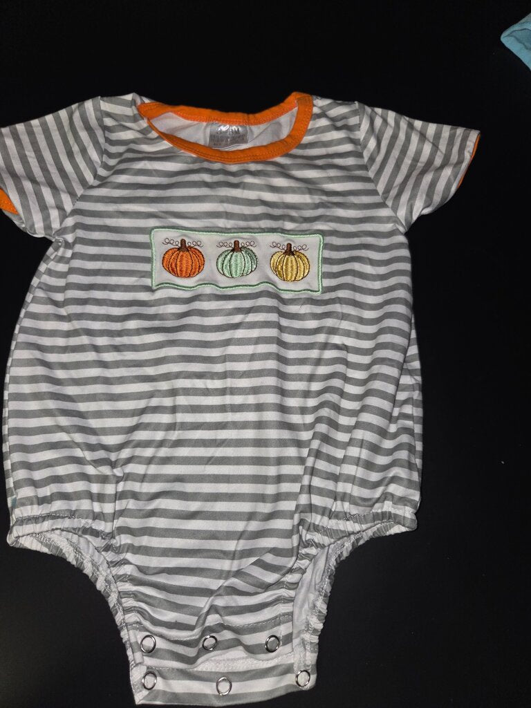 Striped Pumpkin Embroidered Baby Romper