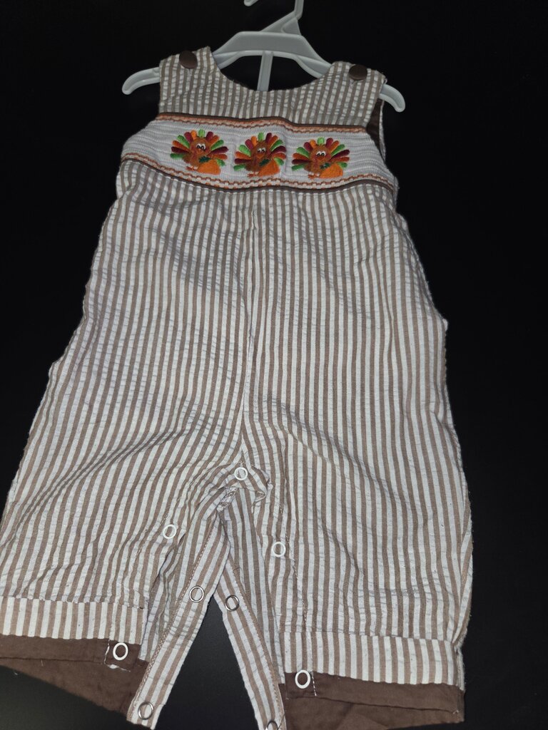 Infant Turkey Applique Striped Overalls