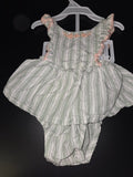 Girls' Green Striped Dress with Ruffles