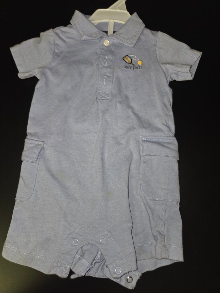 Baby Boys' Light Blue Short Sleeve Romper with Pockets