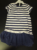 Girls' Navy and White Striped Dress with Ruffles