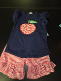 Back to School Apple Graphic Top and Red Gingham Shorts Set