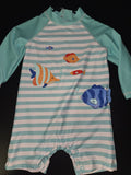 Blue Striped Fish Pattern Baby Swim Suit