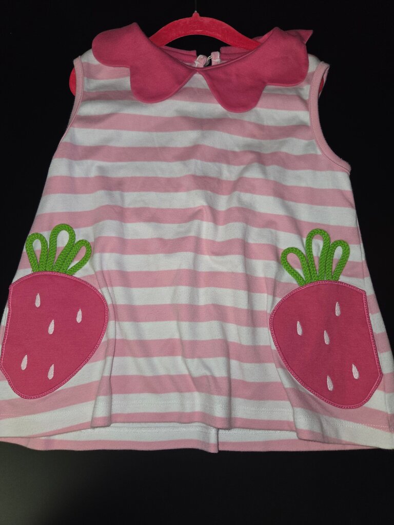 Pink Striped Dress with Strawberry Pockets