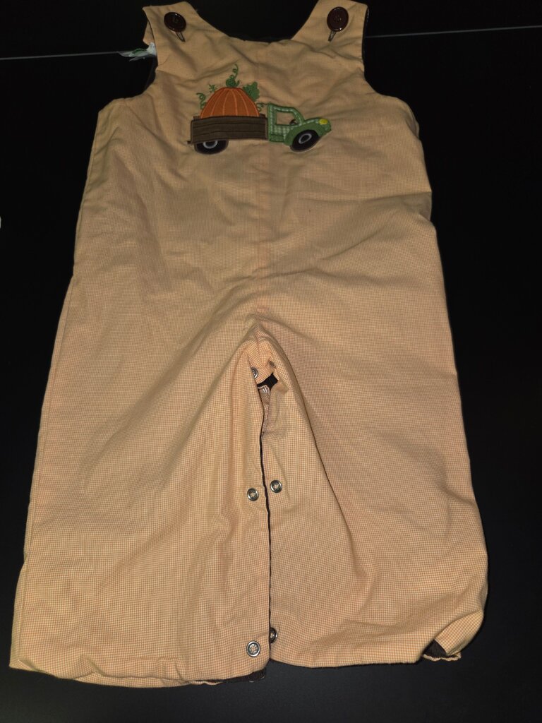 Pumpkin Truck Appliqué Reversable Overalls for Toddlers