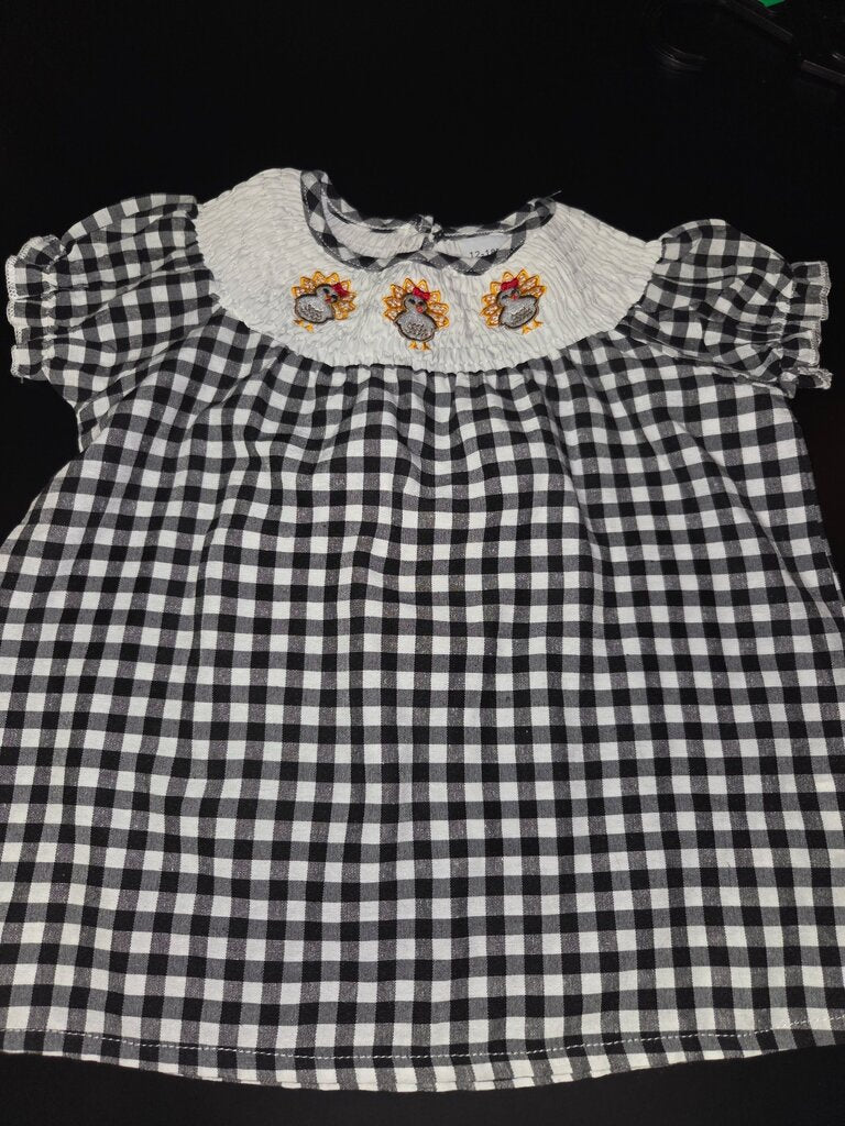Black and White Gingham Dress with Turkey Embroidery