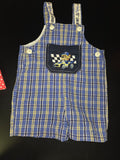 Boys Blue and Yellow Plaid Overalls with Race Car Design