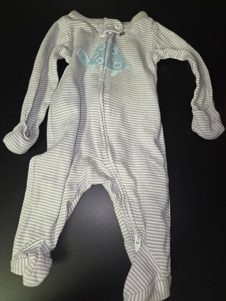 Gray Striped Baby Onesie with Turtle Design