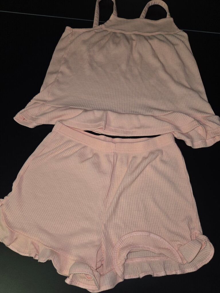Pink Ruffled Tank and Shorts Set