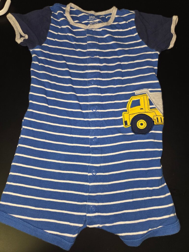 Toddler Blue Striped Romper with Truck