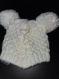 White Knit Baby Beanie with Pom Poms