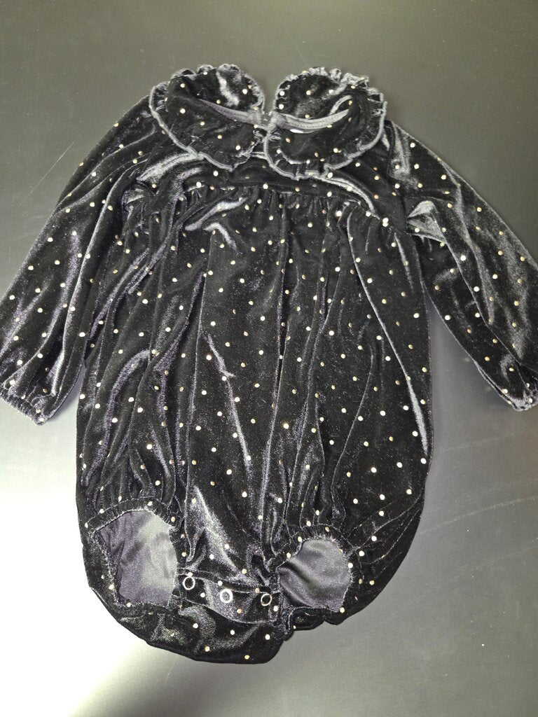 Black Velvet Baby Dress with Gold Dots