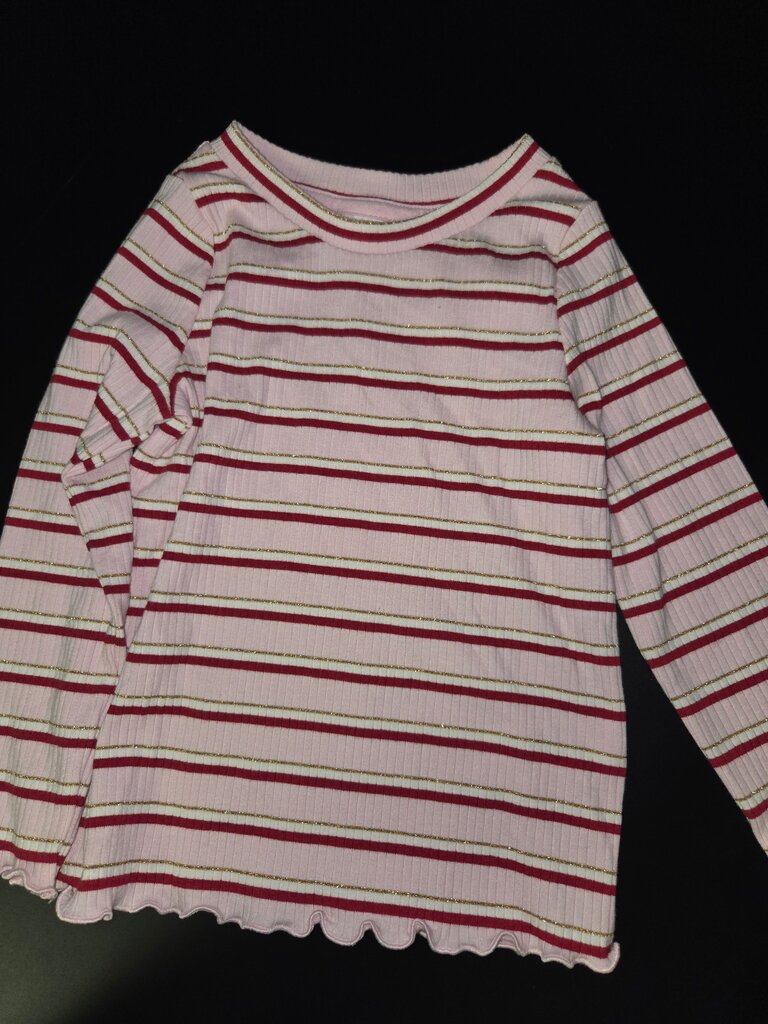 Pink and Red Striped Long-Sleeve Shirt with Gold Threads