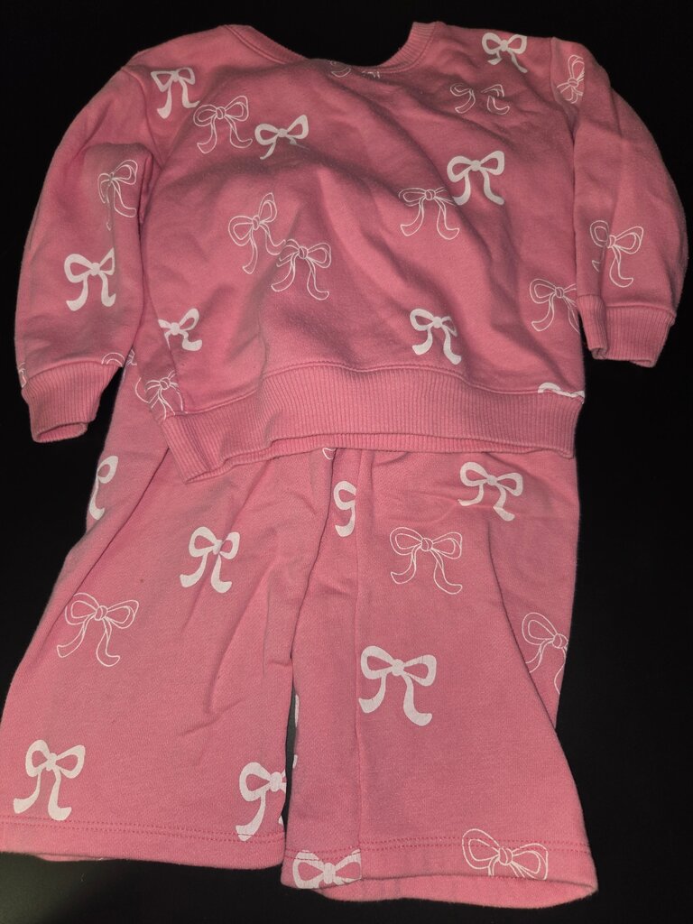 Pink Bow Print Sweater and Short Set