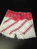 Baseball Print Denim Shorts