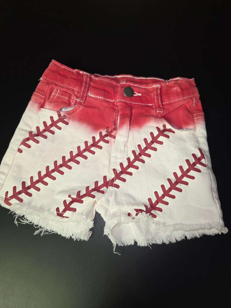 Baseball Print Denim Shorts