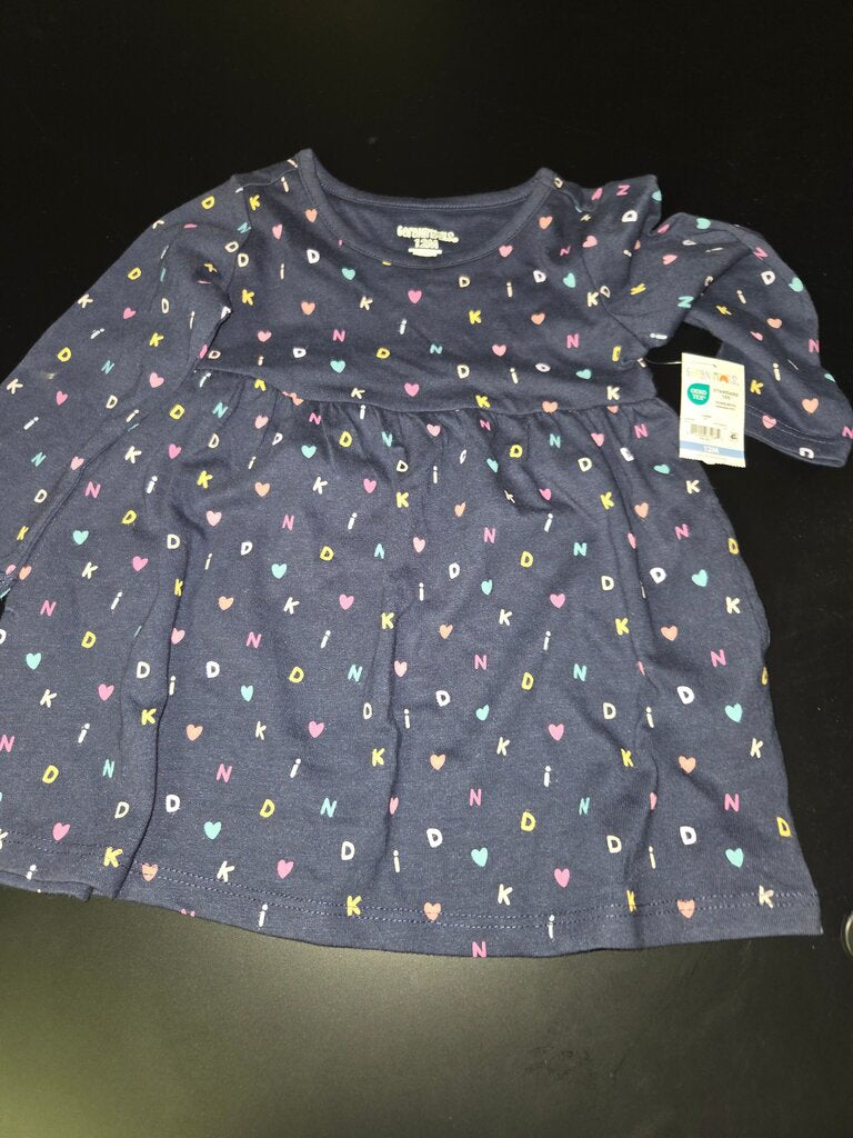 Girls' Navy Blue Heart Print Dress