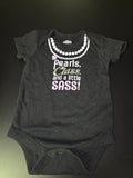 Black Onesie with Pearls and Sass