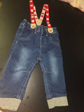 Toddler Denim Overalls with Heart Suspenders